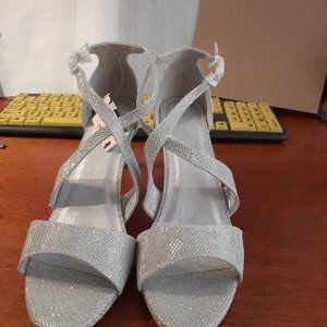 Mysoft Stilettos Strappy Open Toe Pump Silver Glitter Size11 New